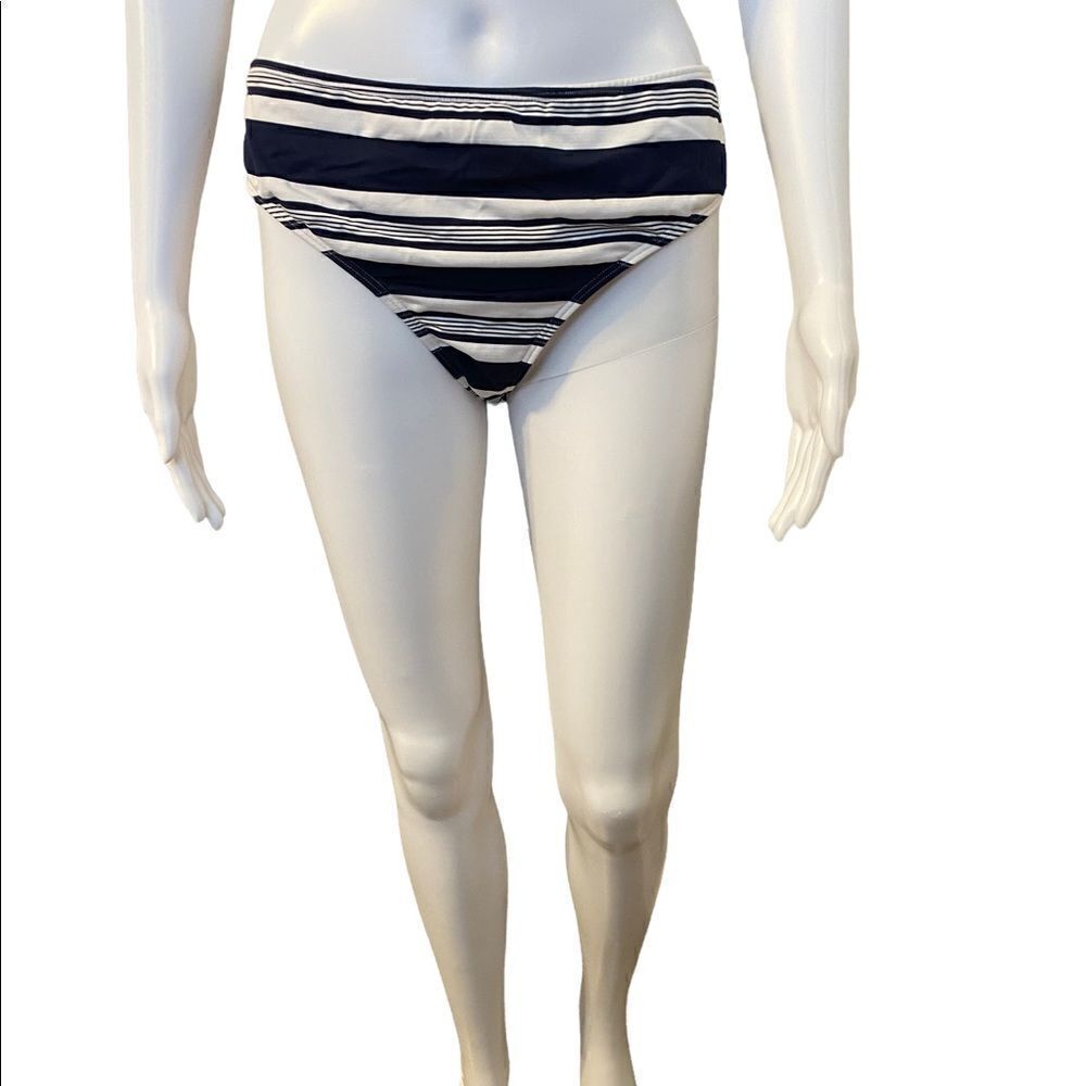 Bravissimo Bikini Striped Bottoms Women Size Large Navy Blue white Summer